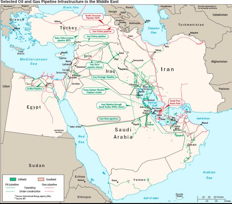 Розташування газо- та нафтопроводів, Близький Схід