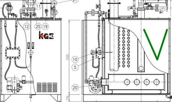 Газовая горелка встроенная в закрытую камеру сгорания автономного испарителя модели KBV – производства KGE.