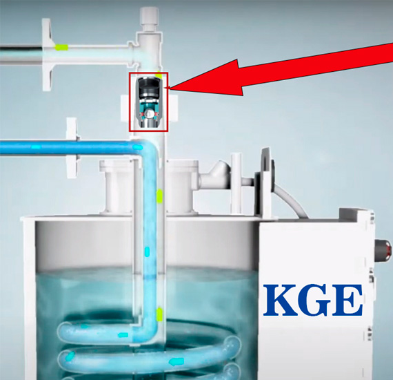 Размещение поплавочного запорного клапана на выходе из испарителя. На примере испарителя KGE.